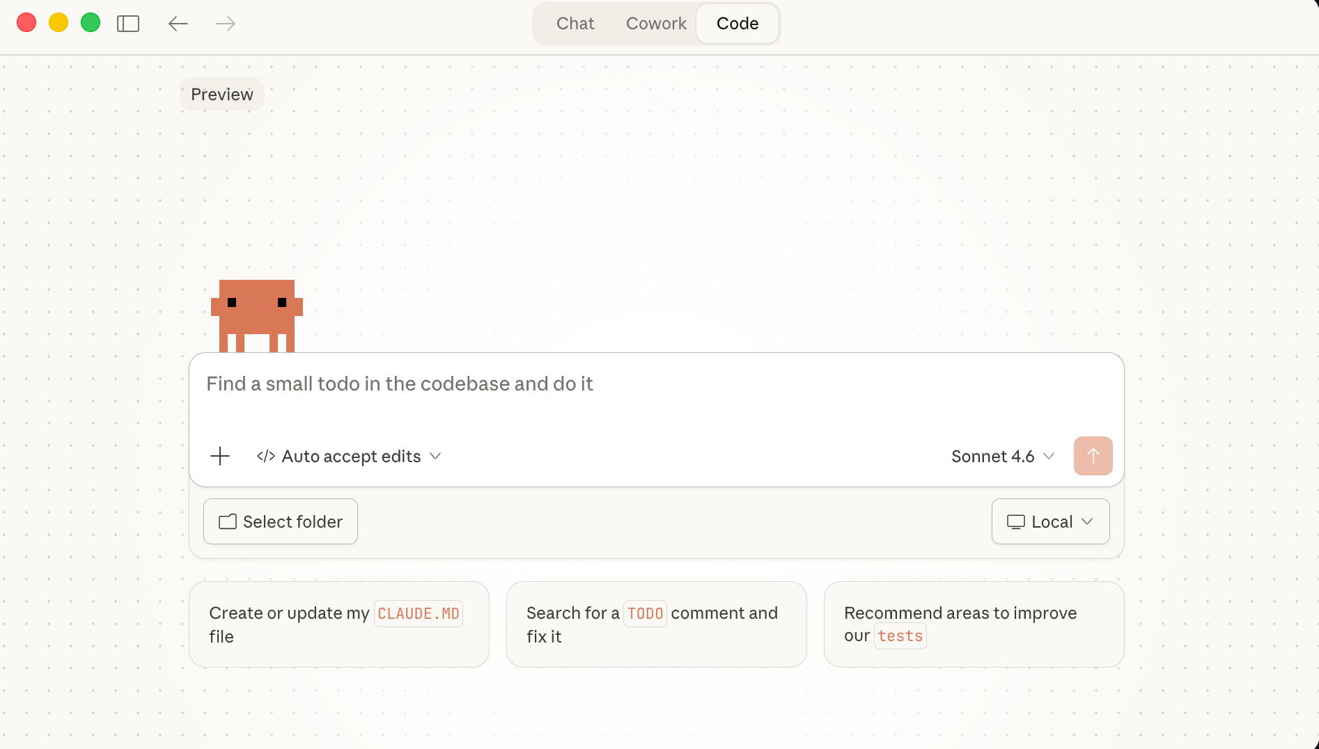 A screenshot of Claude Code in the Claude desktop app.