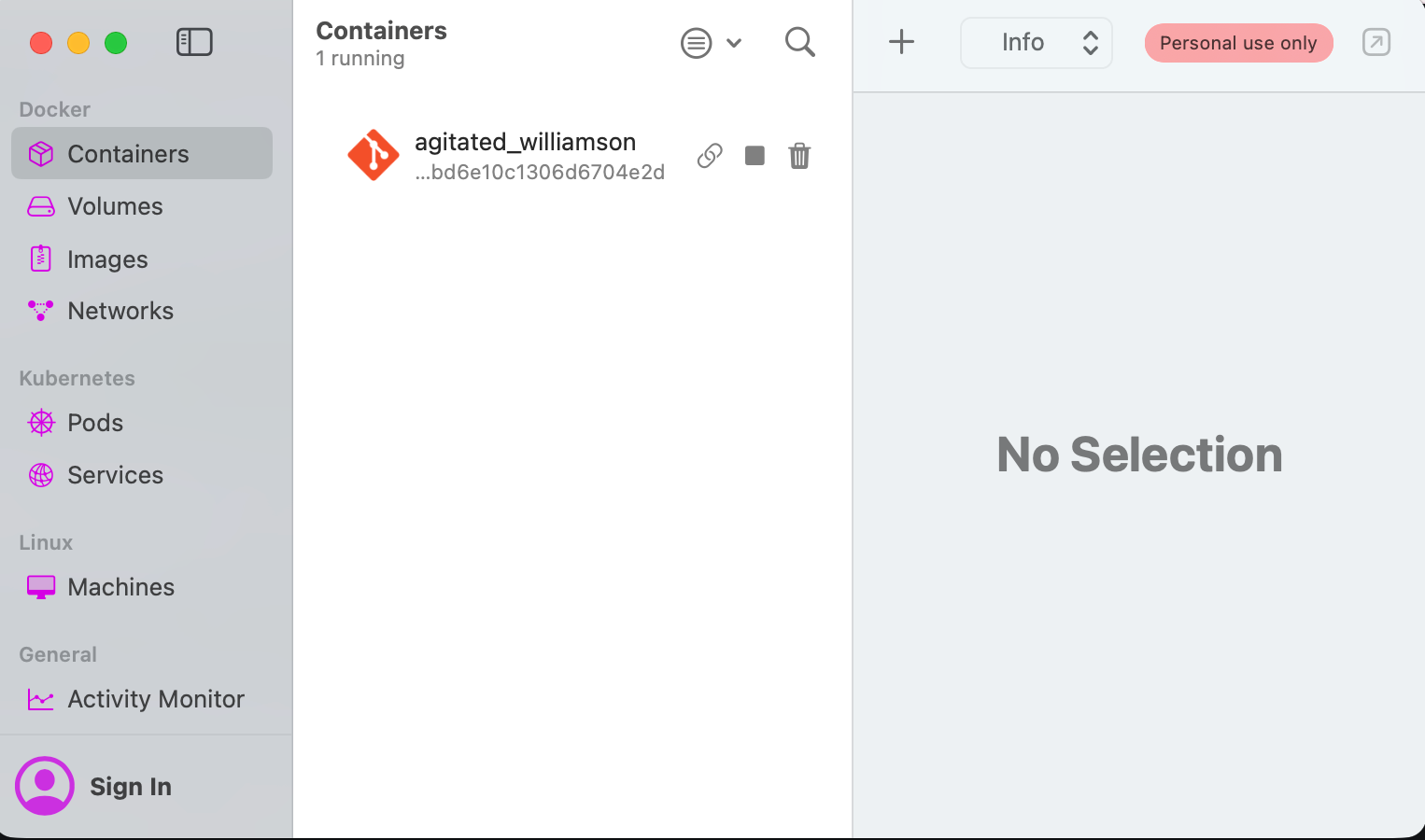 A screenshot of OrbStack containing Claude Code.